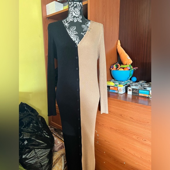 Taylor Women's V-Neck Colorblock Button Front Sweater Dress XL - Picture 1 of 8